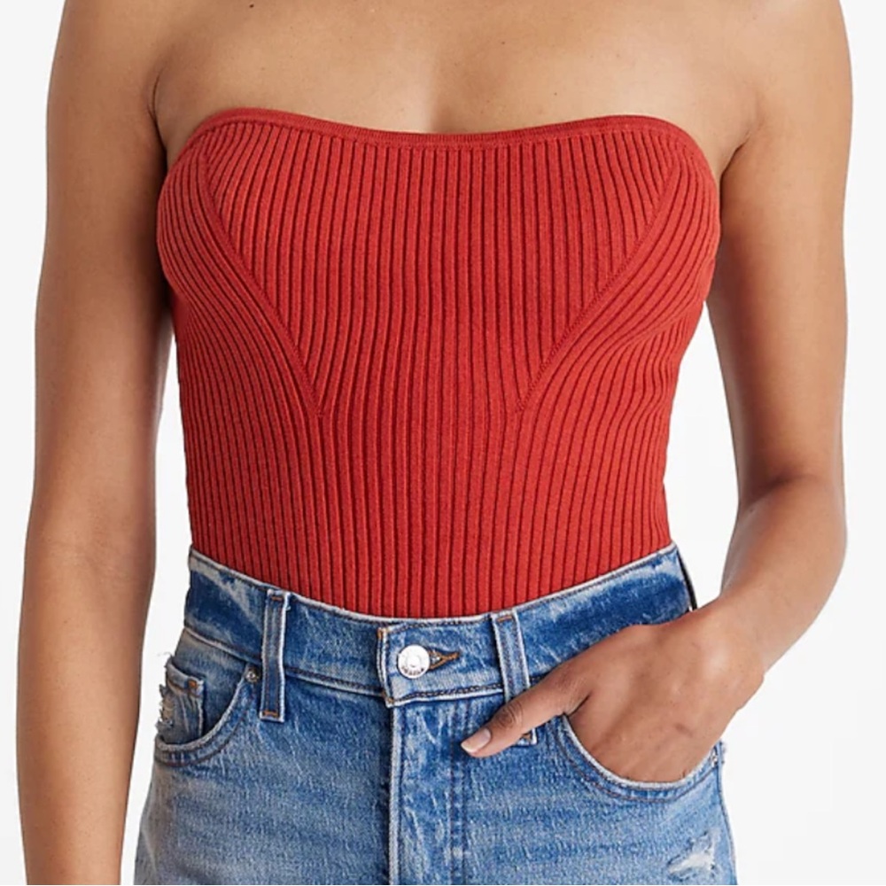 NWT Ribbed Strapless Sweater Tube Top Orange Red Size Medium